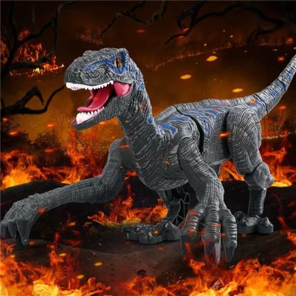 Remote Control Dinosaur Toys, Walking Velociraptor w/ Lights & Sounds for Kids - Picture 2 of 6